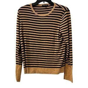 Eileen Fisher Woman’s Silk Blend Black Tan Striped Lightweight Luxury Sweater M